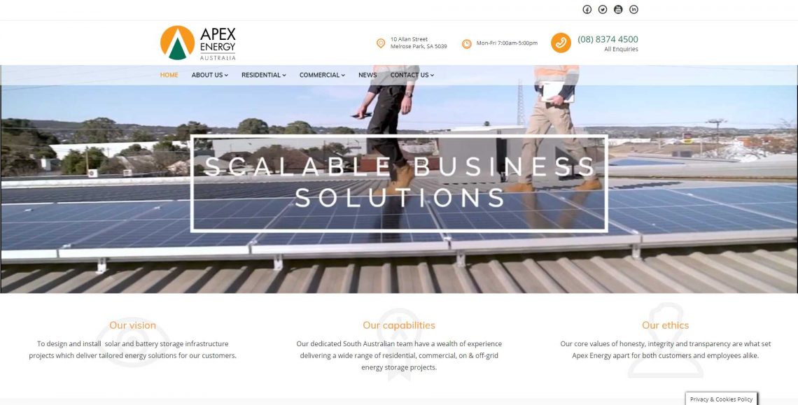 Apex Energy Solar Battery Storage Website